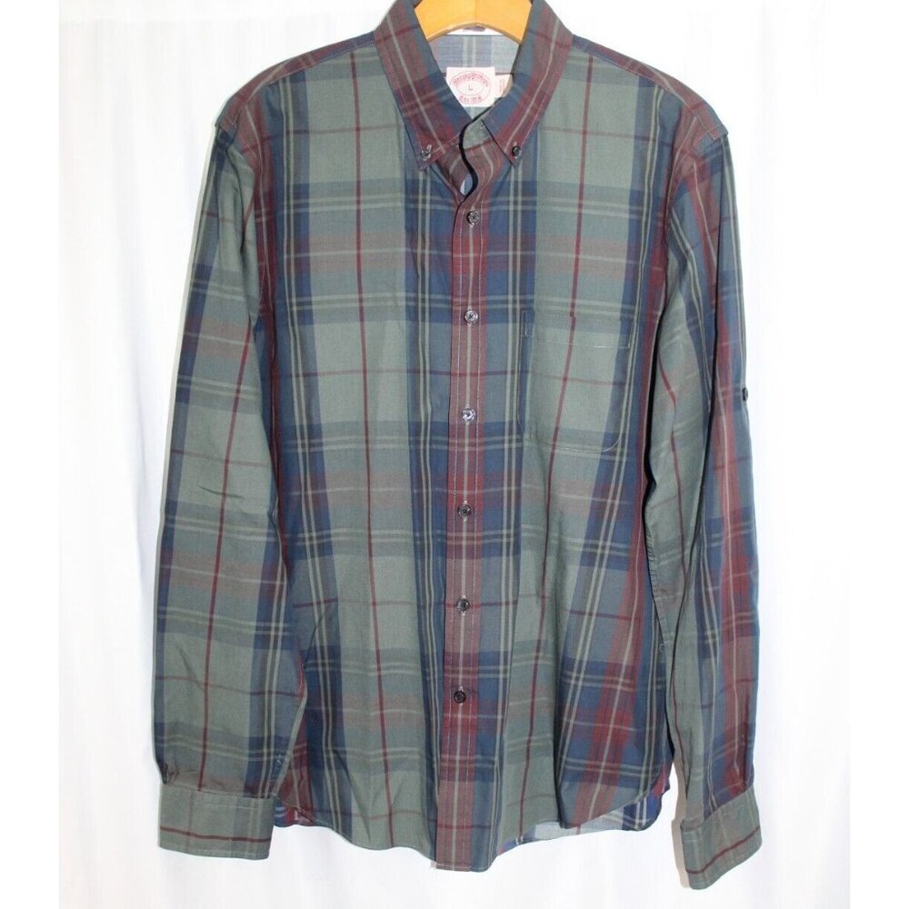 Brooks Brothers Mens Green Multi Plaid Long Sleeve Cotton Button Down Shirt L